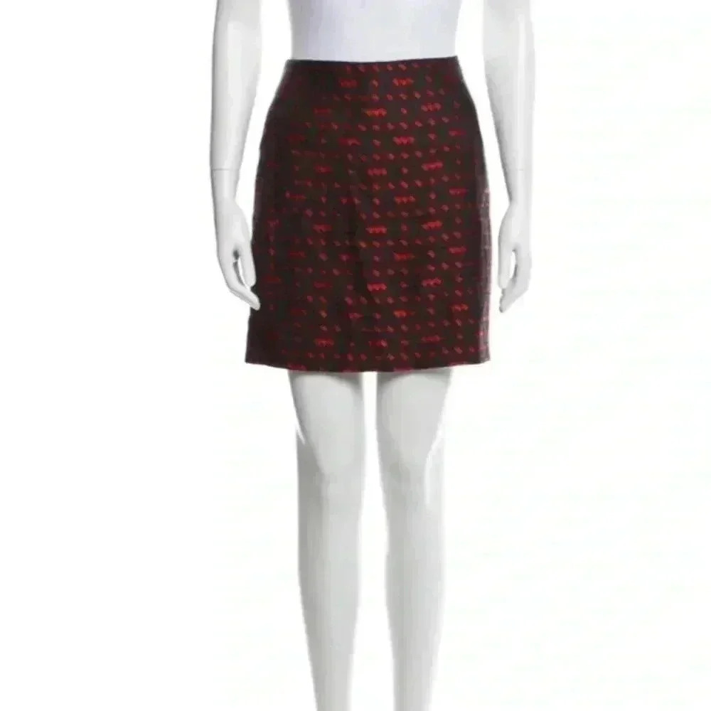 Miss Wu By Jason Wu Red Pattern Wool Mini Pencil … - image 1